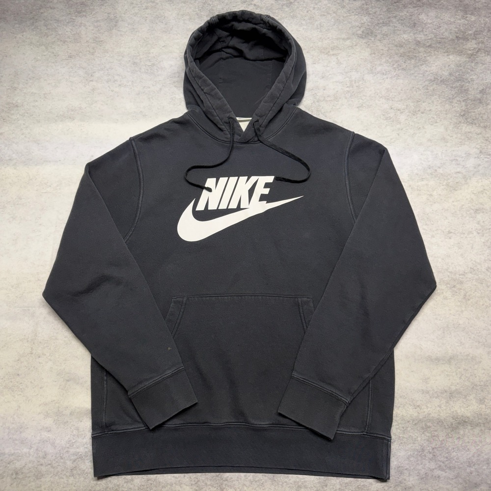 Nike Hoodie Mens Medium Black Big Logo Graphic Pullover Y2K Streetwear Skater